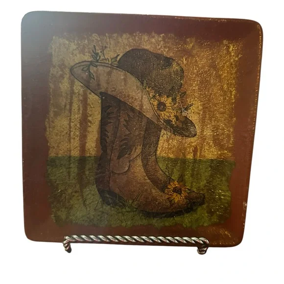 Hand Crafted Rustic Cowboy Boots & Hat Decorative Plate - Picture 1 of 2